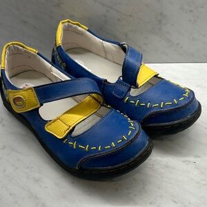 TMA Eyes Cross Strap Women’s Blue and Yellow Leather Mary Jane Shoes Sz 9 (40)